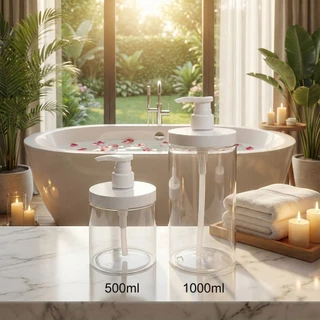 ขวดปั๊มใส่สบู่เหลว ขนาดใหญ่ 500-1000ml ใช้งานในห้องน้ำ หรือพกพา มีสติกเกอร์ฉลาก