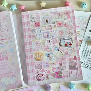 หนังสือสติกเกอร์ รัสซิก, สติกเกอร์ไดอารี่สีชมพู 24 หน้า, สติกเกอร์สมุดภาพการ์ตูนสไตล์ญี่ปุ่น ทําเอง น่ารักอุปกรณ์เครื่องเขียน