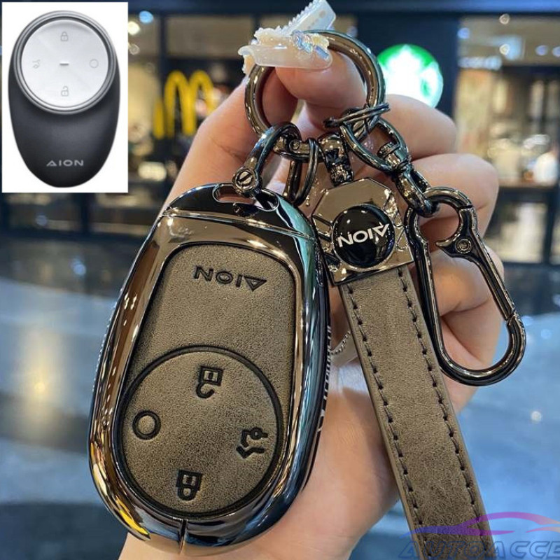 สังกะสีอัลลอยด์ฝาครอบกุญแจรถสําหรับ AION V AION UT AION RT AION RT Plus AION Y กุญแจรีโมทหนังพวงกุญแ