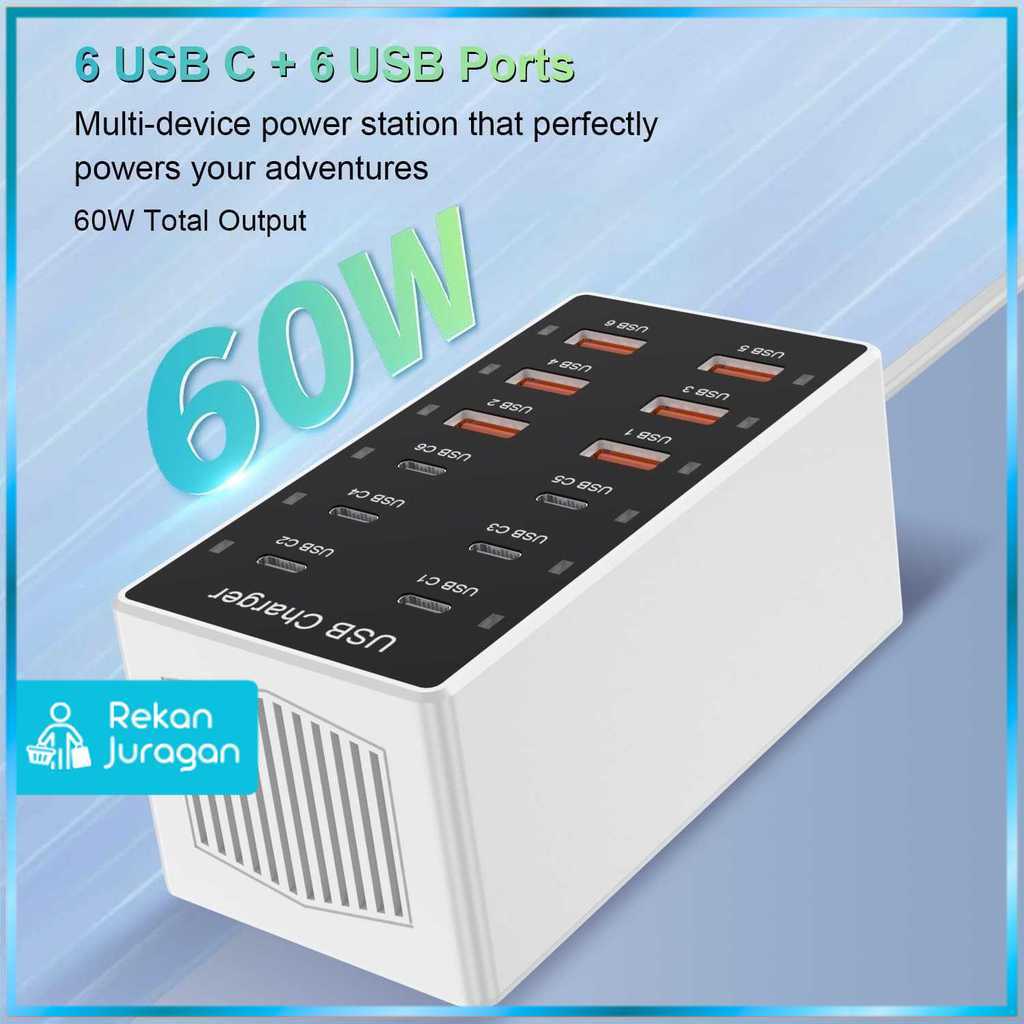 USB Hub Charger 12 Multi Port Type C 5V/2.4A 60W EU Plug - YC-A6