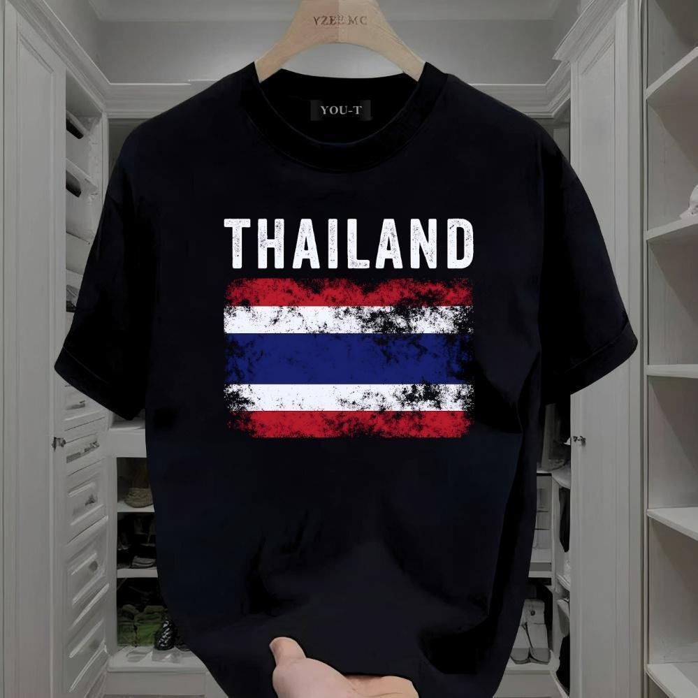 YOUNG T🔥🔥 เสื้อยืดโอเวอร์ไซส์ ผู้ชายและผู้หญิง ลาย เสื้อยืดผ้าคอตตอน สีพื้น THAILAND ผ้าฝ้ายใส่สบาย 