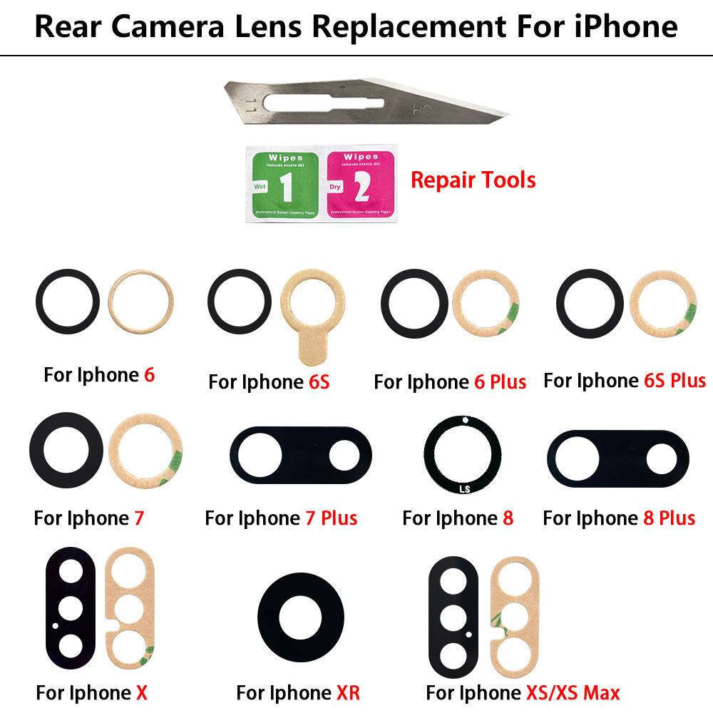 เลนส์กล้องด้านหลังสําหรับ Phone 6 6s 7 8 plus X XR XS XS MAX พร้อมกาวกาว