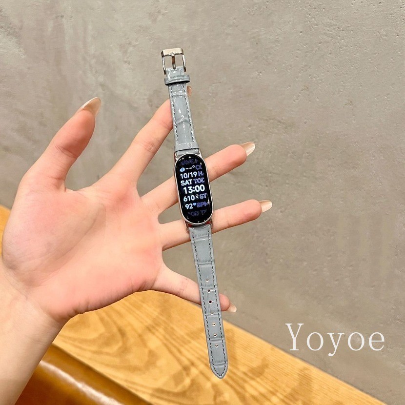 Bright Faced สายหนังสําหรับ Xiaomi Mi Band 10 9 8 NFC Bamboo Knot รูปแบบสร้อยข้อมือสําหรับ Mi Band 1
