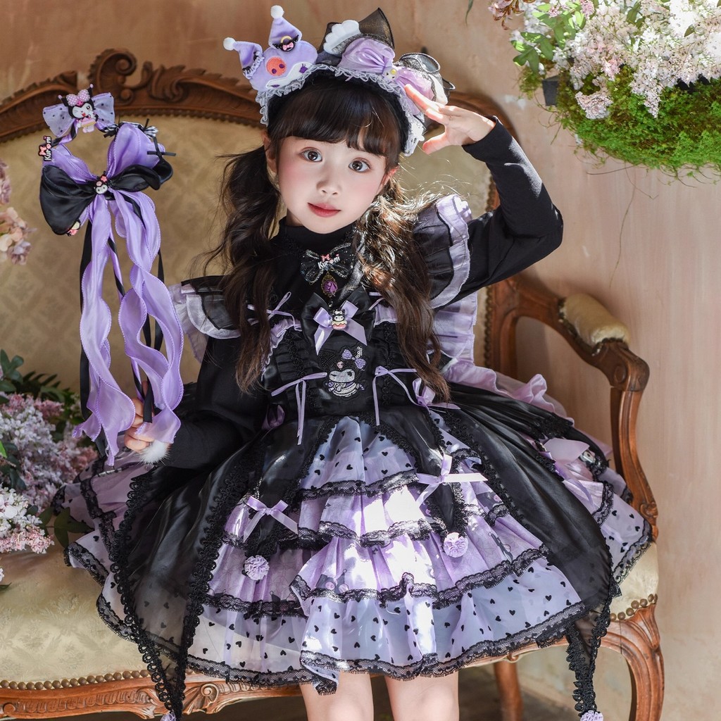 ชุด Kuromi Lolita สำหรับงานวันเกิด เด็กและสาวๆ ชุดกระโปรงป่อง สไตล์_cosplay_คุณภาพสูง
