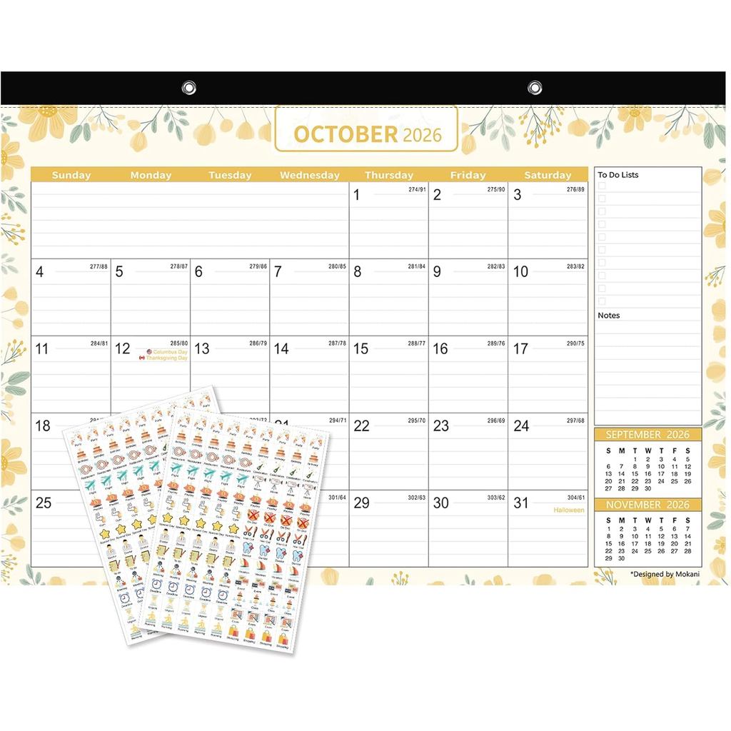 ปฏิทินตั้งโต๊ะ 2025-2026 ปฏิทินตั้งโต๊ะรายเดือนขนาดใหญ่ Mokani 2026 (Oct.2025-Dec.2026) 17"x12" พร้อ