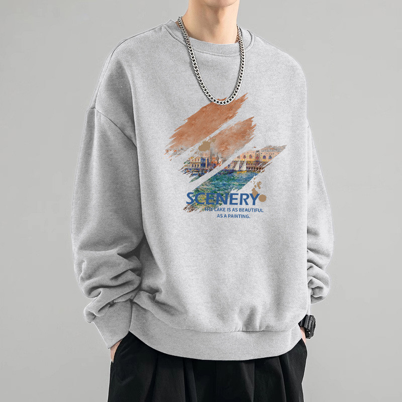 เสื้อสเวตเตอร์คอกลมแขนยาวสำหรับผู้ชาย สไตล์เรียบง่าย ทันสมัย เหมาะสำหรับฤดูใบไม้ร่วงและฤดูหนาว