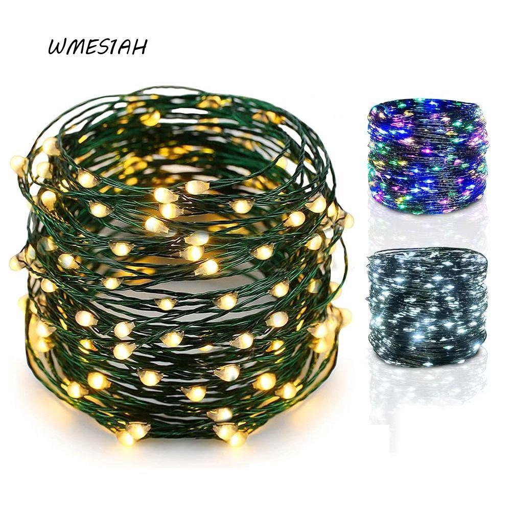 WMES1AH ไฟต้นคริสต์มาส, ไฟ LED 50/100 พร้อมรีโมทคอนโทรลไฟคริสต์มาส, พวงมาลัยถนนหลากสีกันน้ําสีเขียวล