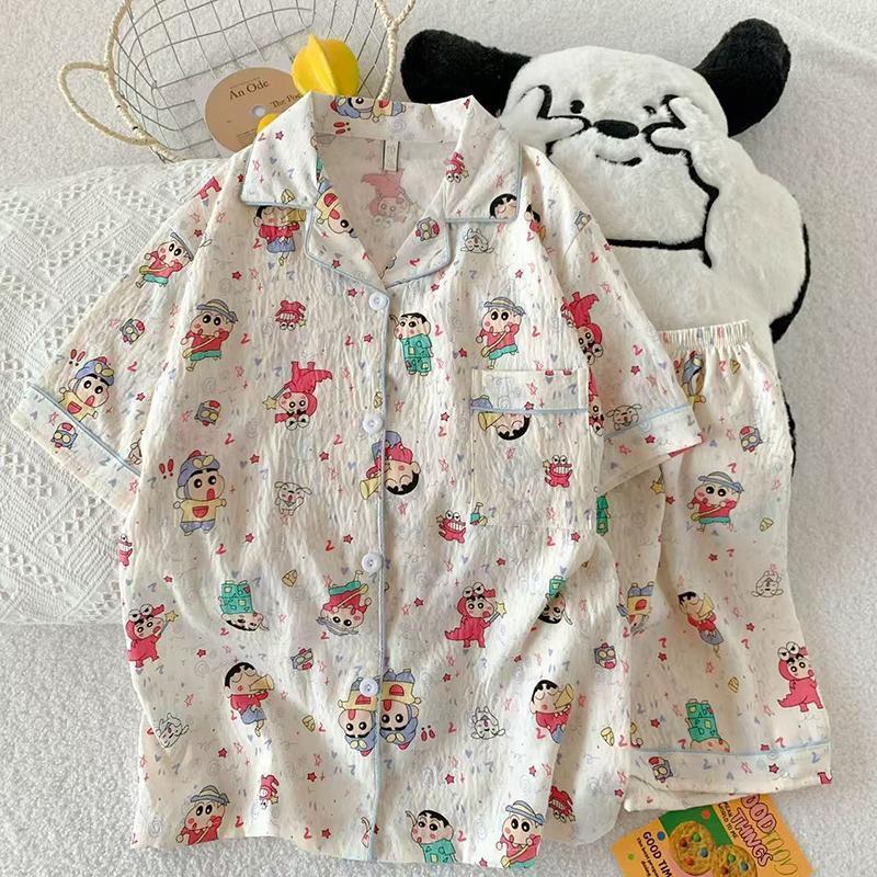 H-PJs ชุดนอนแขนสั้นผู้หญิงสไตล์การ์ตูนน่ารัก คอปก แขนสั้นขายดี ชุดนอนผ้านุ่ม ใส่สบาย จัดส่งจากประเทศ