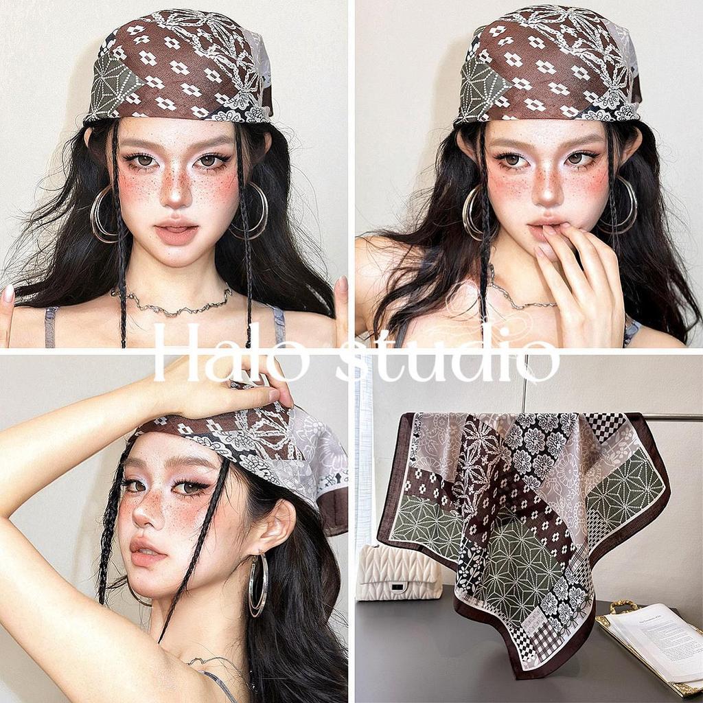 Halo studio พร้อมส่ง ผ้าคลุมฮิปฮอปผ้าฝ้ายลินินลายวินเทจ 70×70 ซม. สำหรับเด็กผู้หญิง