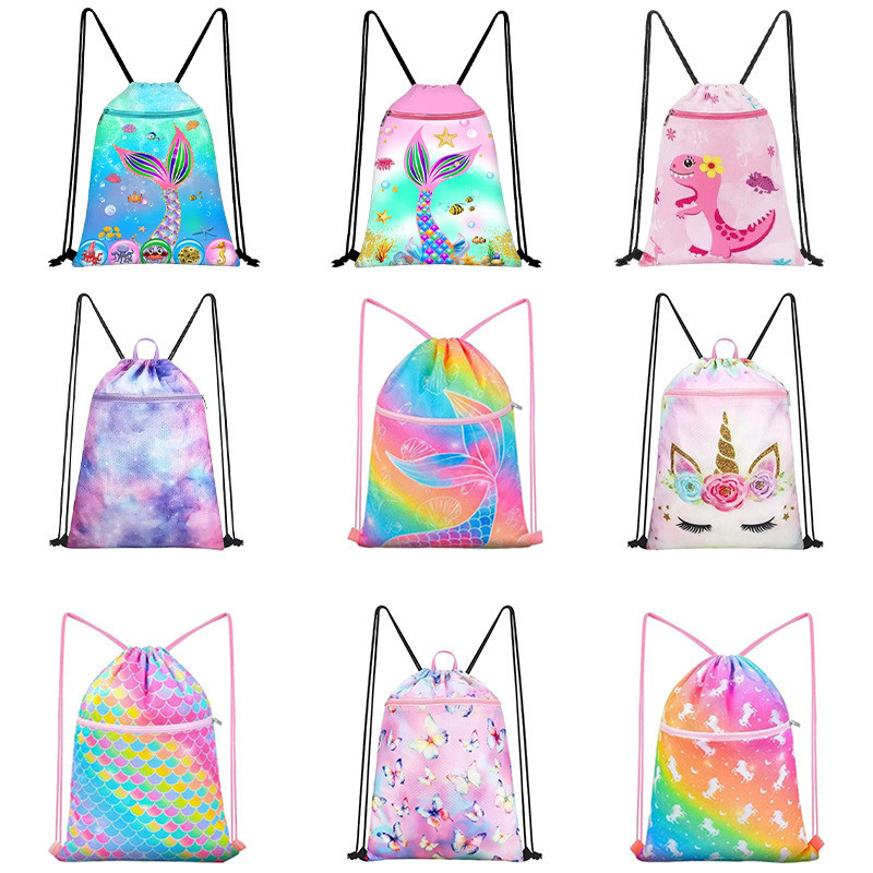TEMU ขายร้อนการ์ตูนพิมพ์เด็กแบบพกพากันน้ํา Drawstring กระเป๋าเป้สะพายหลังกระเป๋าผ้า Oxford