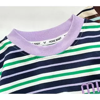 เสื้อยืดลายทาง สำหรับเด็กหญิงและเด็กชาย เนื้ิอผ้าดี นิ่ม ระบายอากาศได้ดี คอกลม เหมาะกับหน้าร้อน 👕D7629👕