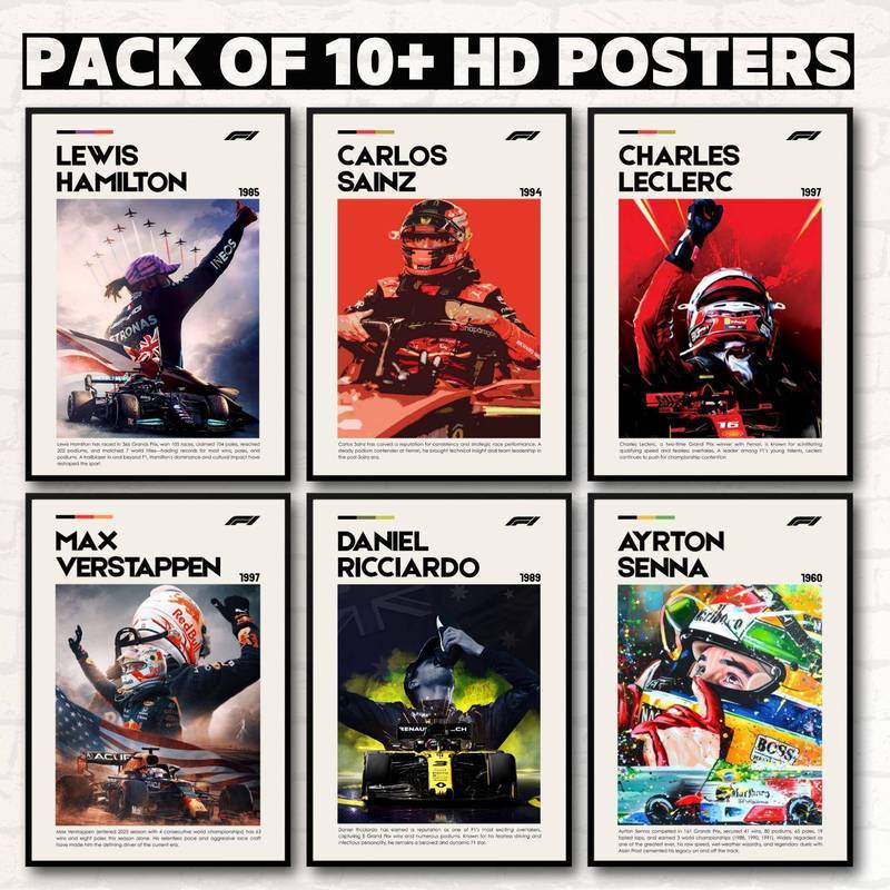 Formula One ผู้เล่น Poster_ F1 Racing Car Art Schumacher Hamilton Verstappen ภาพวาดสําหรับแฟนๆ ของขวัญตกแต่งผนัง