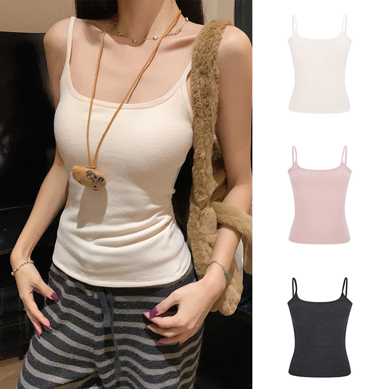 <Moses Queen> เสื้อสายเดี่ยวมีฟองน้ำ สีพื้น สำหรับใส่ข้างในในช่วงฤดูใบไม้ร่วงและฤดูหนาว เสื้อครอปหลังสวย