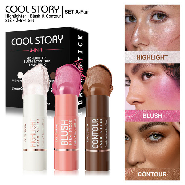 บลัชออน 4u2 บลัชออน cute press Coolstory ชุด 3 ชิ้น Highlighter Blush Stick Contour Stick Facial Con