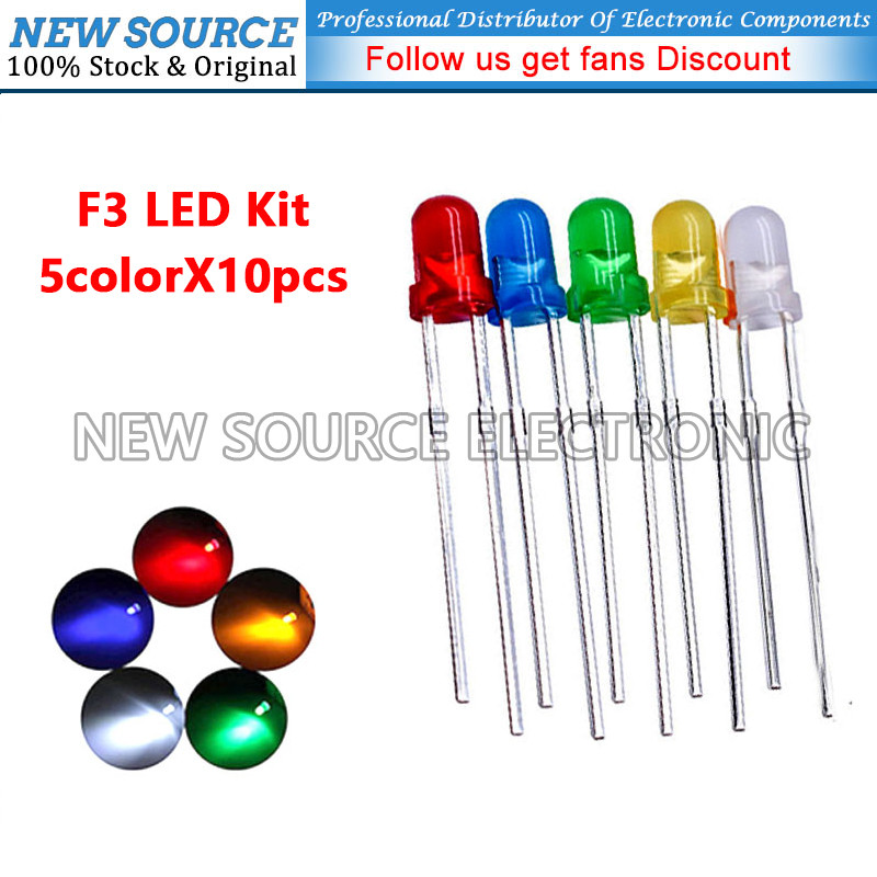 [50 ชิ้น/แพ็ค] F3 3 มม.5colorX10 ชิ้นไฟ LED Emitting Diode Diy ชุดสีแดงสีเหลืองสีฟ้าสีเขียวสีขาวแหล่