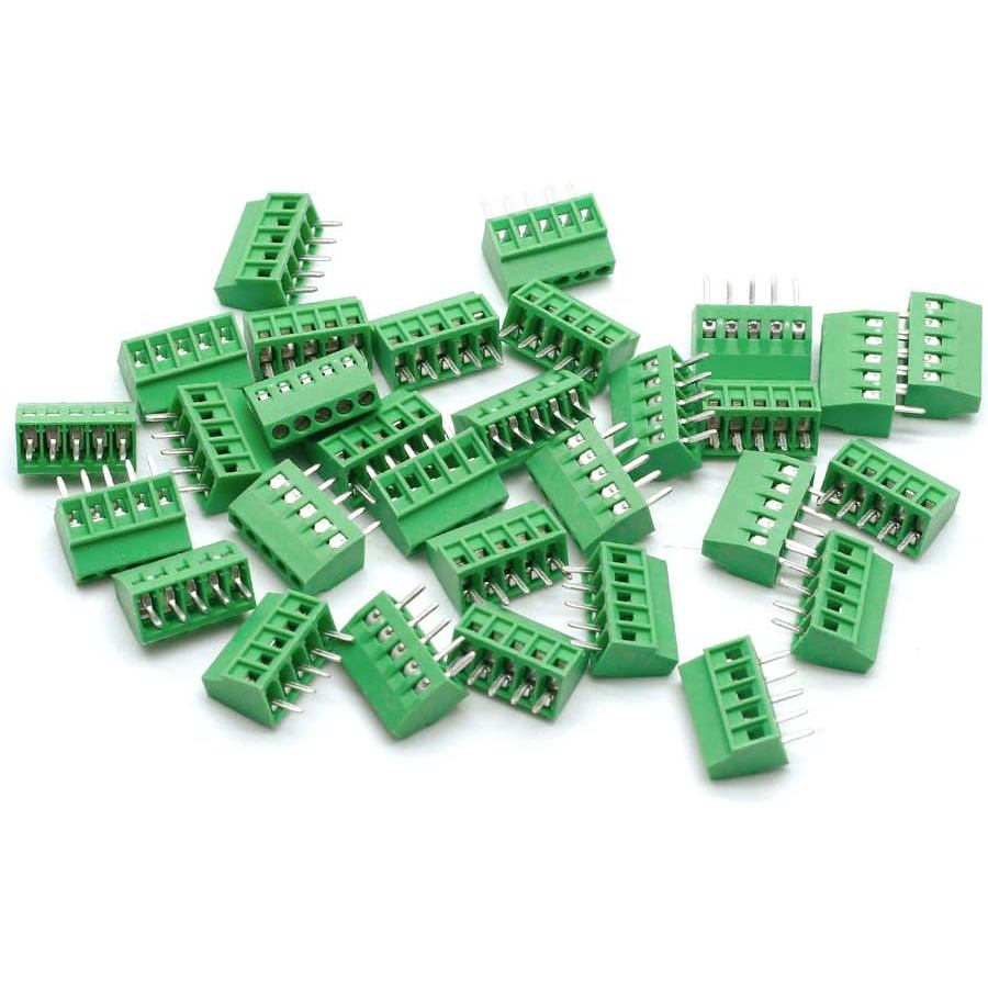 30PCS G/KF128 5 Pin 2.54mm Pitch PCB Screw Terminal Block Connector 150V 6A PCB Mount Screw Terminal