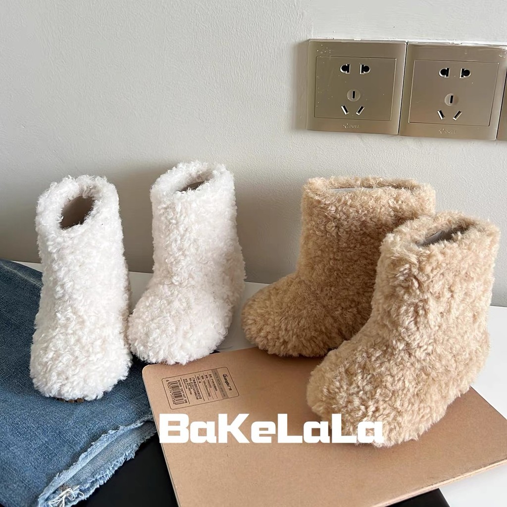รองเท้าหุ้มHEEL Little Lamb สำหรับเด็กผู้หญิง แบบขนแกะ ส้นนุ่ม อบอุ่นในหน้าหนาว