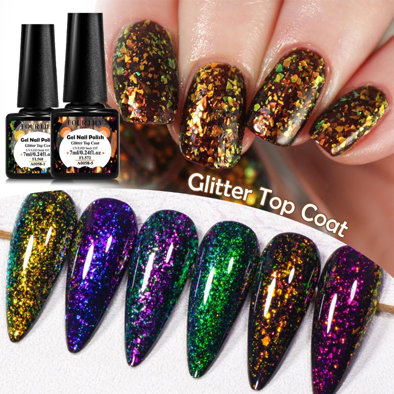 FOUR LILY Gel Nail Polish Glitter Top Coat Nail Art Uv Gel Long-lasting Soak Off 7ml