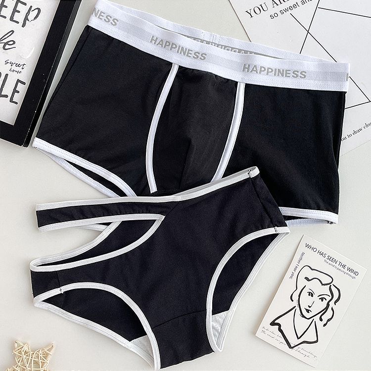 情侣内裤纯棉性感交叉黑色甜美可爱女士低腰三角裤男平角一对Couple Underwear for One Man and One Woman25.11.26