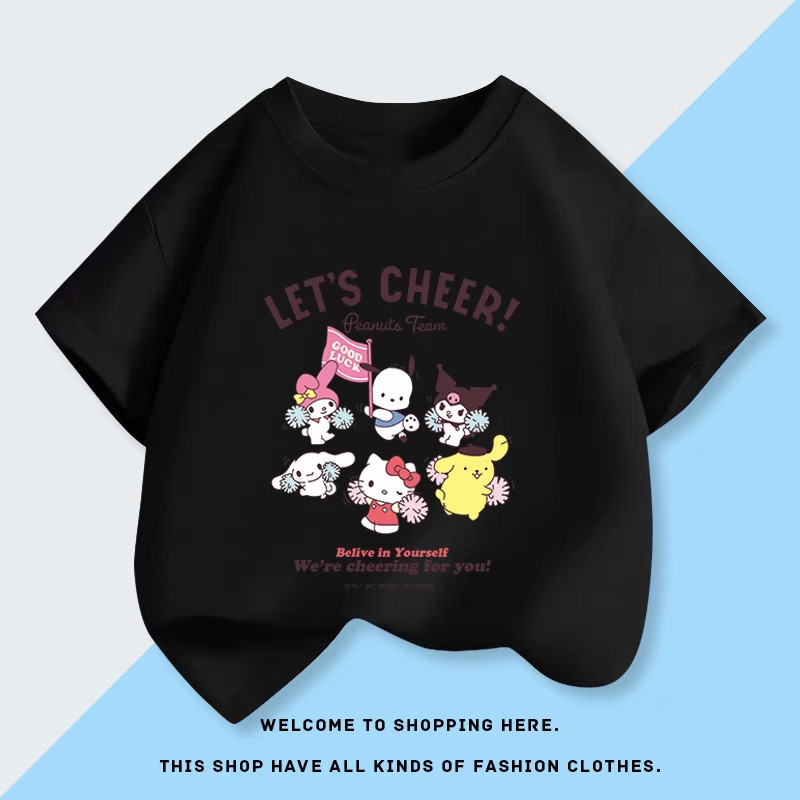 Sanrio การ์ตูนเสื้อยืด Hello Kitty เด็กแขนสั้น O-คอ 100 ผ้าฝ้ายเด็กชายและเด็กหญิง Tee เสื้อฮาโลวีน p