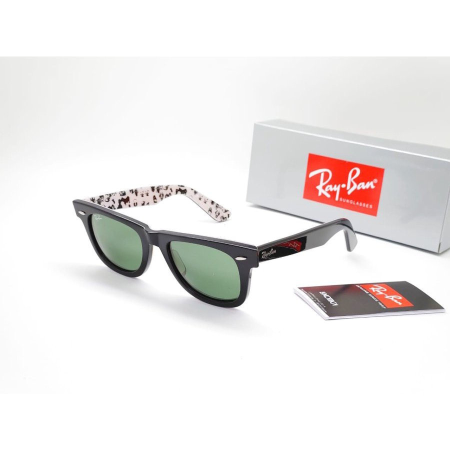 RB Wayfarer 2140 ซ้าย Things Lost Pattern สีขาวสีดําชุดแว่นกันแดดครบชุด