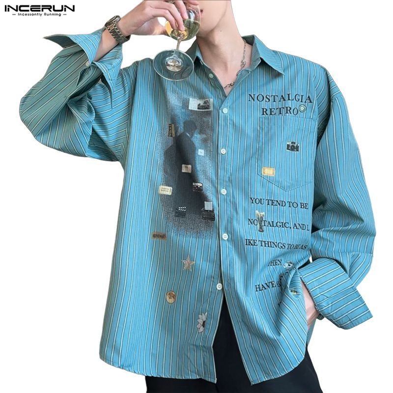 INCERUN เสื้อเชิ้ตแขนยาวสไตล์สตรีทยุคเกาหลี ออกแบบปกพับลง trendy