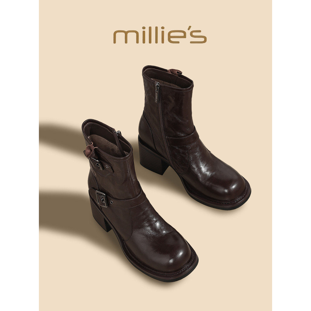 Millies Miaoli มาร์ตินบู๊ตส์ส้นเตี้ย สำหรับผู้หญิง สไตล์ใหม่ปี 2025