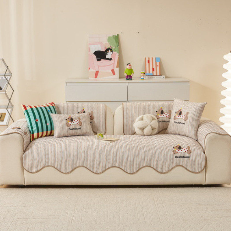ผ้าคลุมโซฟารู้สึกเย็นเย็บปักถักร้อยการ์ตูนสุนัขตกแต่งบ้านเบาะรองนั่งเครื่องซักผ้าผ้าเคลือบ 4 สี หลายขนาด - รูปที่ 2