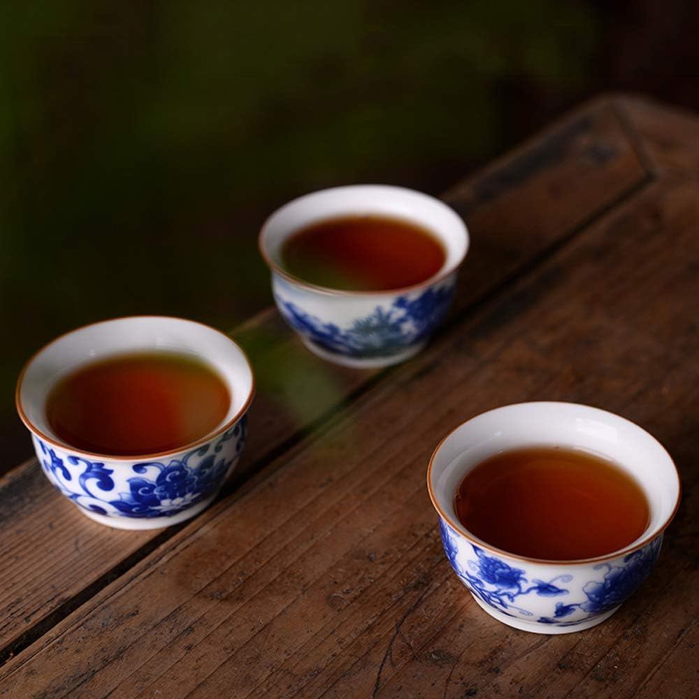 Chinese Handmade Kungfu Tea Cup 60 ml,Bone China Blue and White Tea Cups Set of 3,Ceramic Tea Mugs W