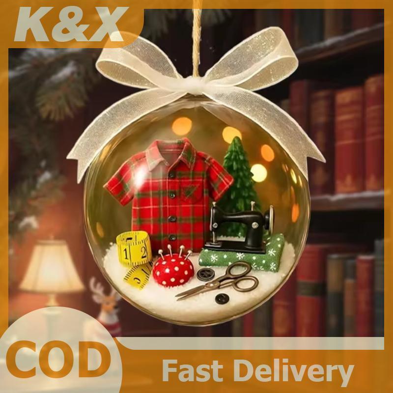 K&X แขวนเครื่องประดับจักรเย็บผ้า-ธีม Mini Snow Globe เครื่องประดับคริสต์มาสเหมาะสําหรับในร่มผนังประต