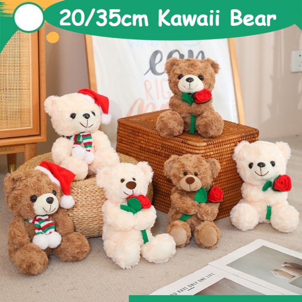 20 ซม./35 ซม. Kawaii Bea สวม Santas หมวกตุ๊กตาของเล่น Embracing ดอกไม้วันวาเลนไทน์ Super Soft ตุ๊กตา