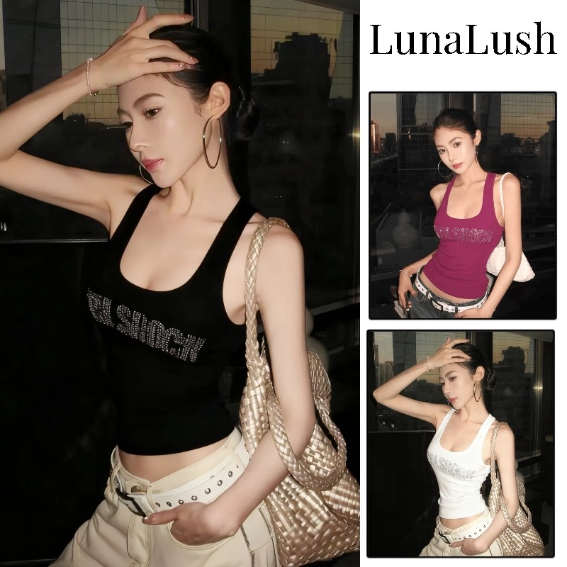 LunaLush✨เสื้อคุณภาพดี เสื้อกล้าม เสริมฟองน้ำ คอกลม ดีเทลแต่ลายเท่ๆ3สี เข้ารูป"FY3595"