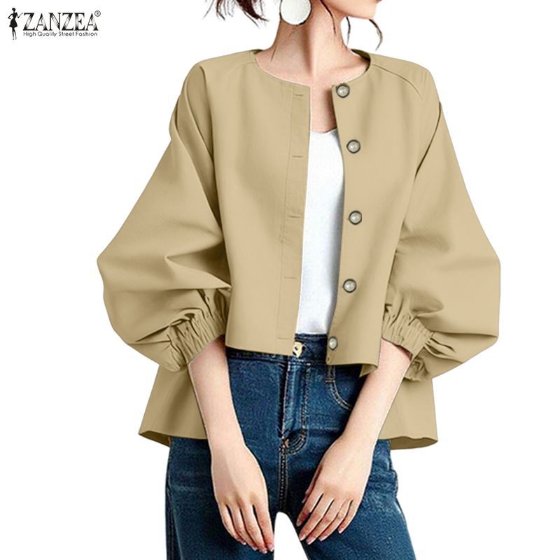 ZANZEA เสื้อเชิ้ตคอกลมแขนยาวสไตล์เกาหลี