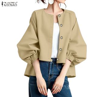 ZANZEA เสื้อเชิ้ตคอกลมแขนยาวสไตล์เกาหลี