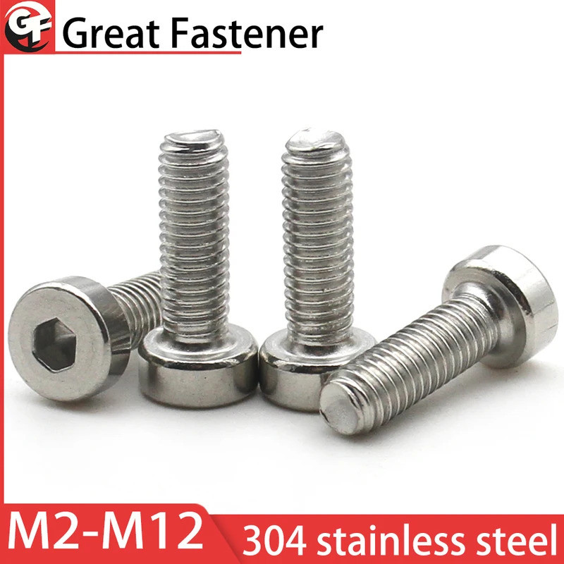 M2 M2.5 M3 M4 M5 M6 M8 M10 M12 304 Stainless Steel Low Head Hex Socket Screws Extra Long Thin Head B