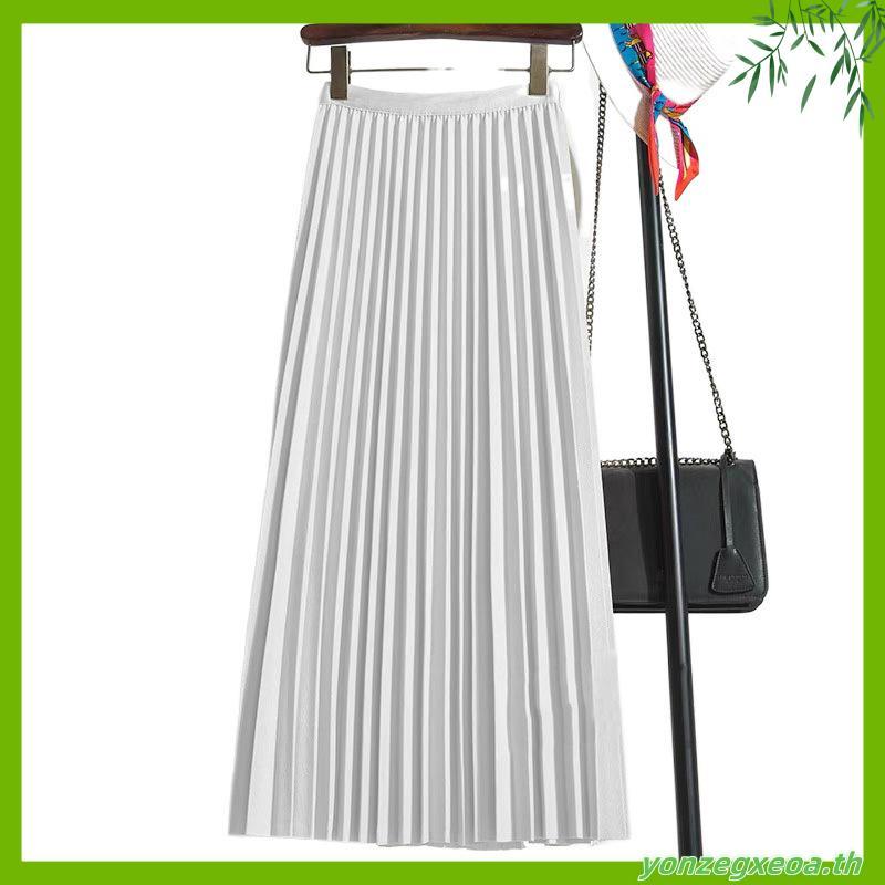 Buaban8899 (526) กระโปรงยาวพลีทอัดสีพื้นจีบทรงสวย เอวสูง ขอบเอวเรียบ