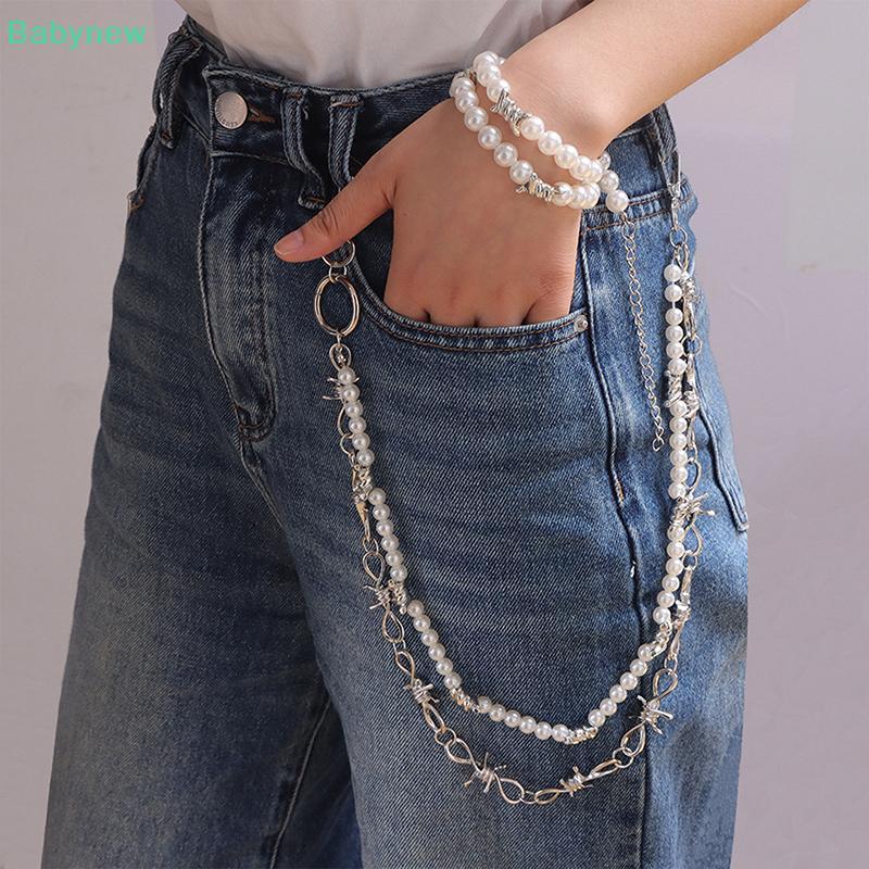 <Babynew>Punk ส่วนบุคคล Moon Sun กางเกงสําหรับชายผู้หญิง Jean Chains Gothic Rock Multilayer เอวโซ่เส