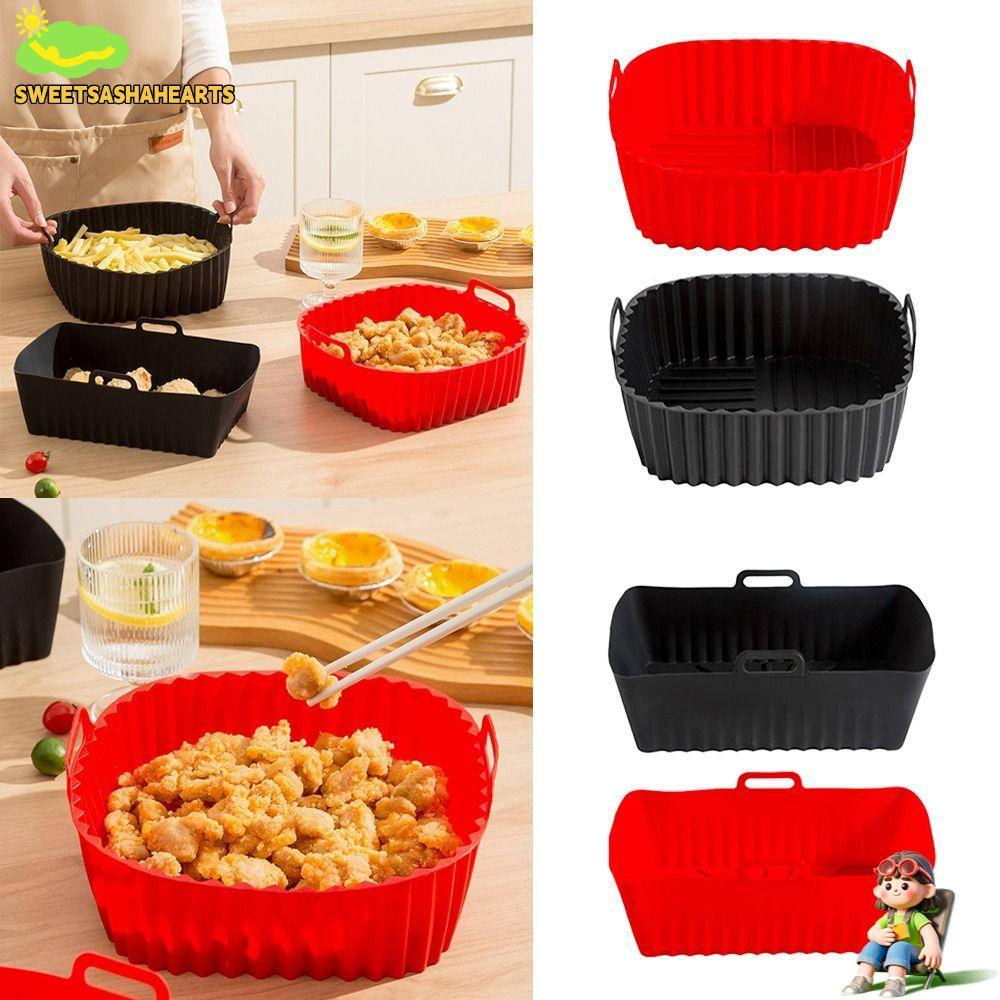 SWEETSASHA ซิลิโคน Air Fryer Liners, เหมาะสําหรับ 4-7 QT เตาอบ, Air Fryer อุปกรณ์เสริมสีดําสีแดงพร้อ