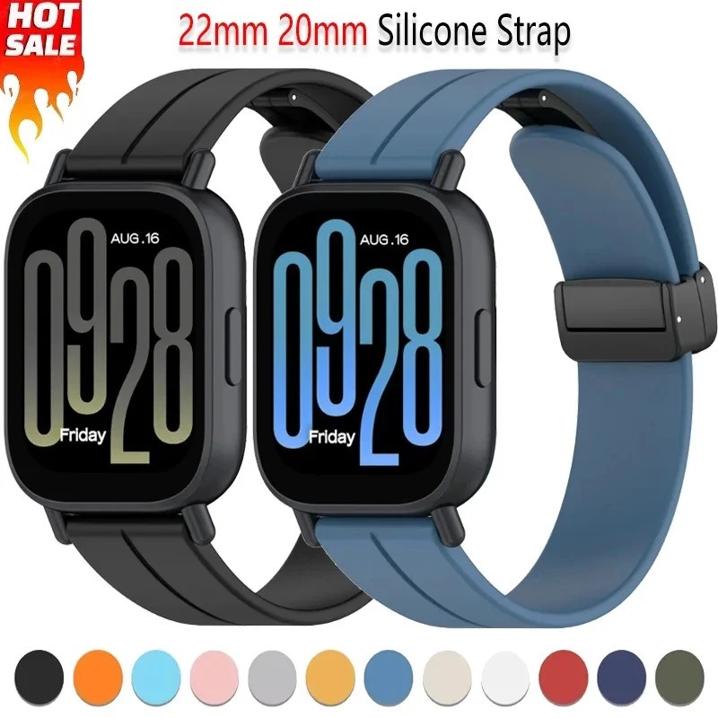 22 มม.ซิลิโคนสําหรับ Redmi Watch 5 Active/Lite Magnetic Buckle สร้อยข้อมือสายนาฬิกา Redmi Watch 3 Active/lite
