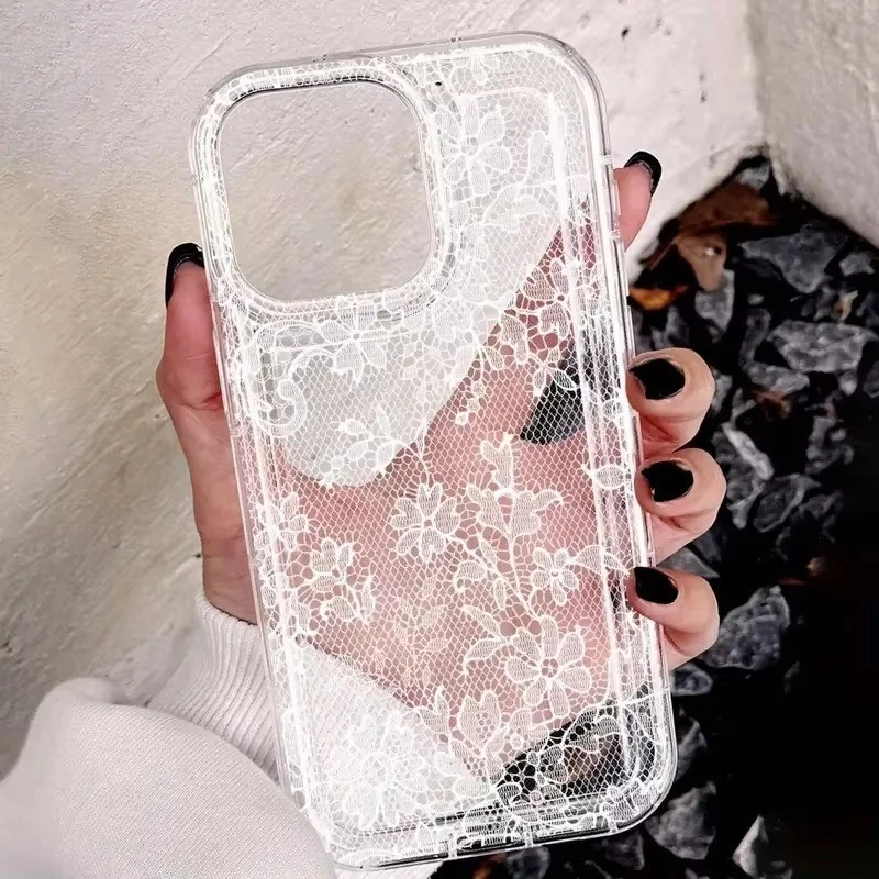 สําหรับiPhone 17 16 11 12 13 14 15 Pro MaxสําหรับiPhone 16e XR X XS Max 7 8 Plus SE2020 2022 เซ็กซี่ลูกไม้รูปแบบTrprentซิลิโคนปกอ่อน
