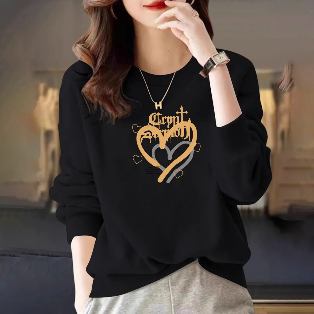 เสื้อสเวตเตอร์แขนยาวผ้าฝ้ายแท้สำหรับผู้หญิง ออกแบบมาสำหรับฤดูใบไม้ร่วง ในสไตล์ลำลองพร้อมพิมพ์ลายสวยงาม
