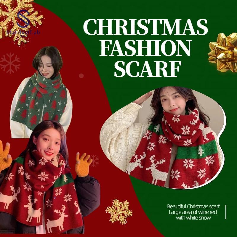 StardustLab ผ้าพันคอลายต้นคริสต์มาส สีแดงและเขียว สำหรับเทศกาลคริสต์มาสและฤดูหนาว