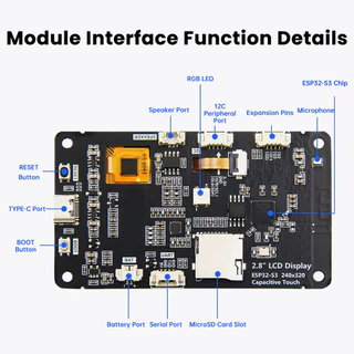 ESP32-S3 บอร์ดพัฒนา Wifi บลูทูธหน้าจอแสดงผลอัจฉริยะ 2.8 นิ้วโมดูล Tft หน้าจอสัมผัสรองรับ Xiaozhi Type C [พร้อมสัมผัสแบบ capacitive พร้อมลําโพง]