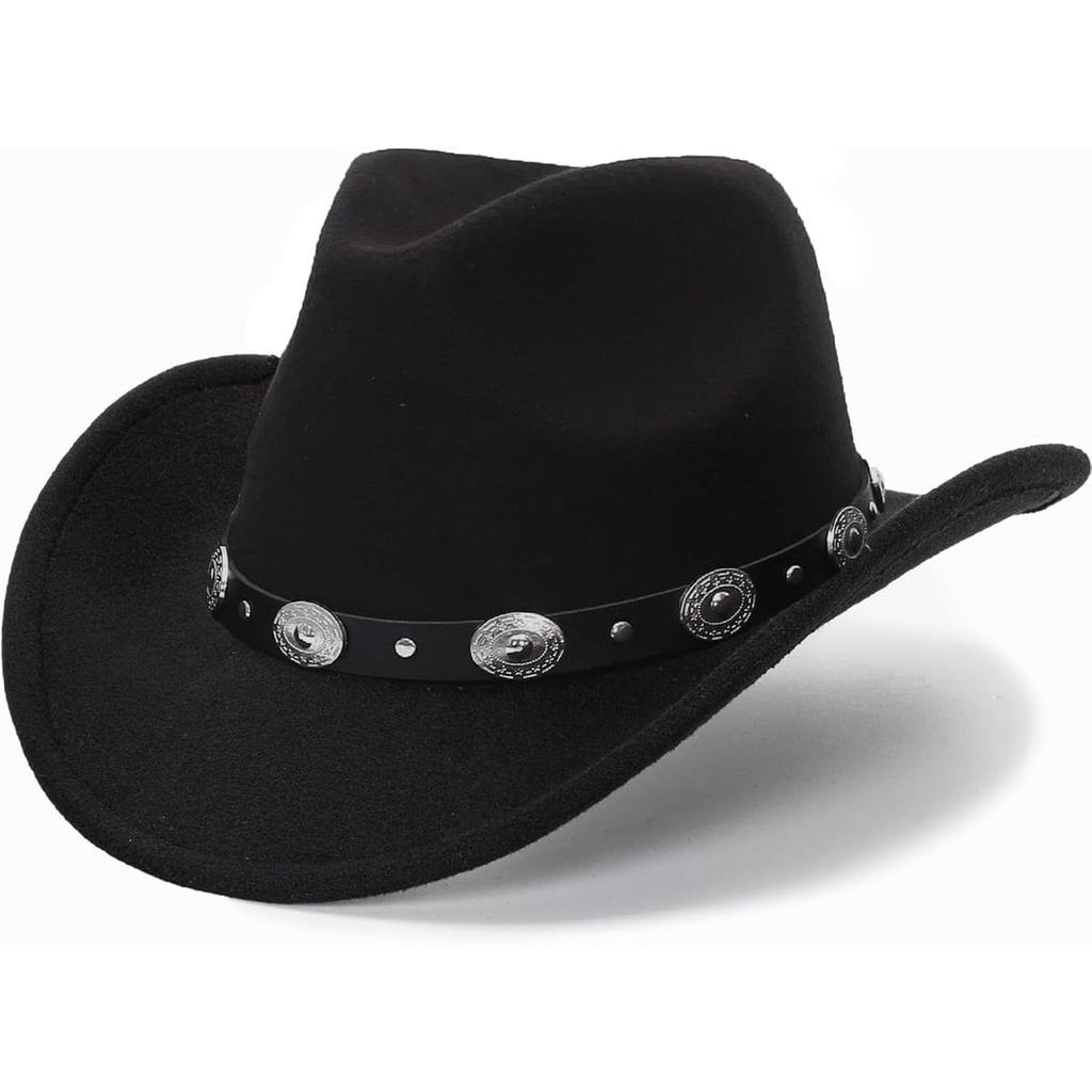 Western Cowboy Hat for Men Women Classic Fedora Hat with Buckle Belt (Size:M-L)
