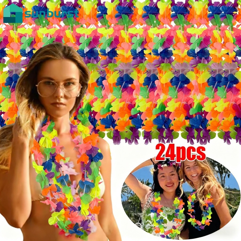 [HGB]พวงหรีดดอกไม้ฮาวายเรืองแสง 5/10/12/24 ชิ้น | ตกแต่งงานปาร์ตี้ชายหาดเขตร้อน | สร้อยคอพวงมาลัยโพล