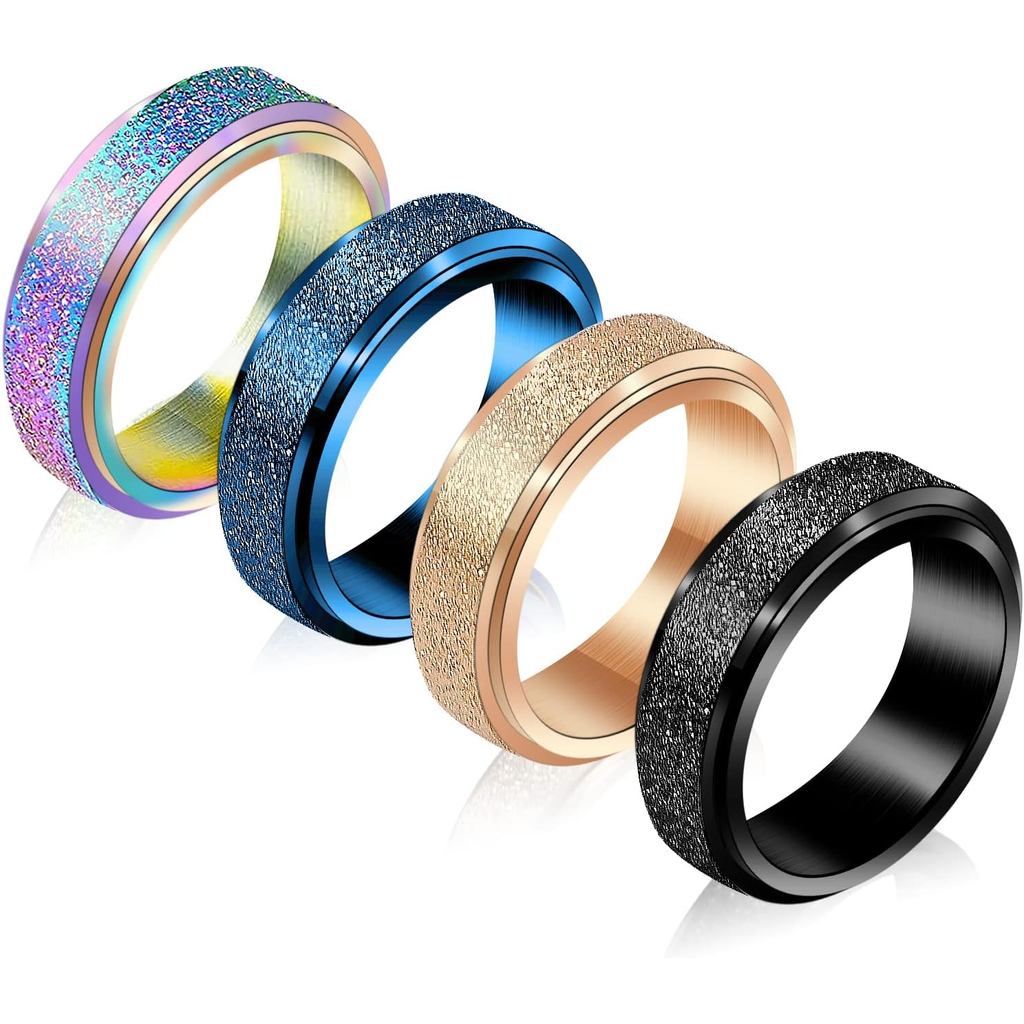 Anxiety Rings for Women - Stress Relief Spinner Rings, 4Pcs, 6MM Titanium Steel, Size 5-12