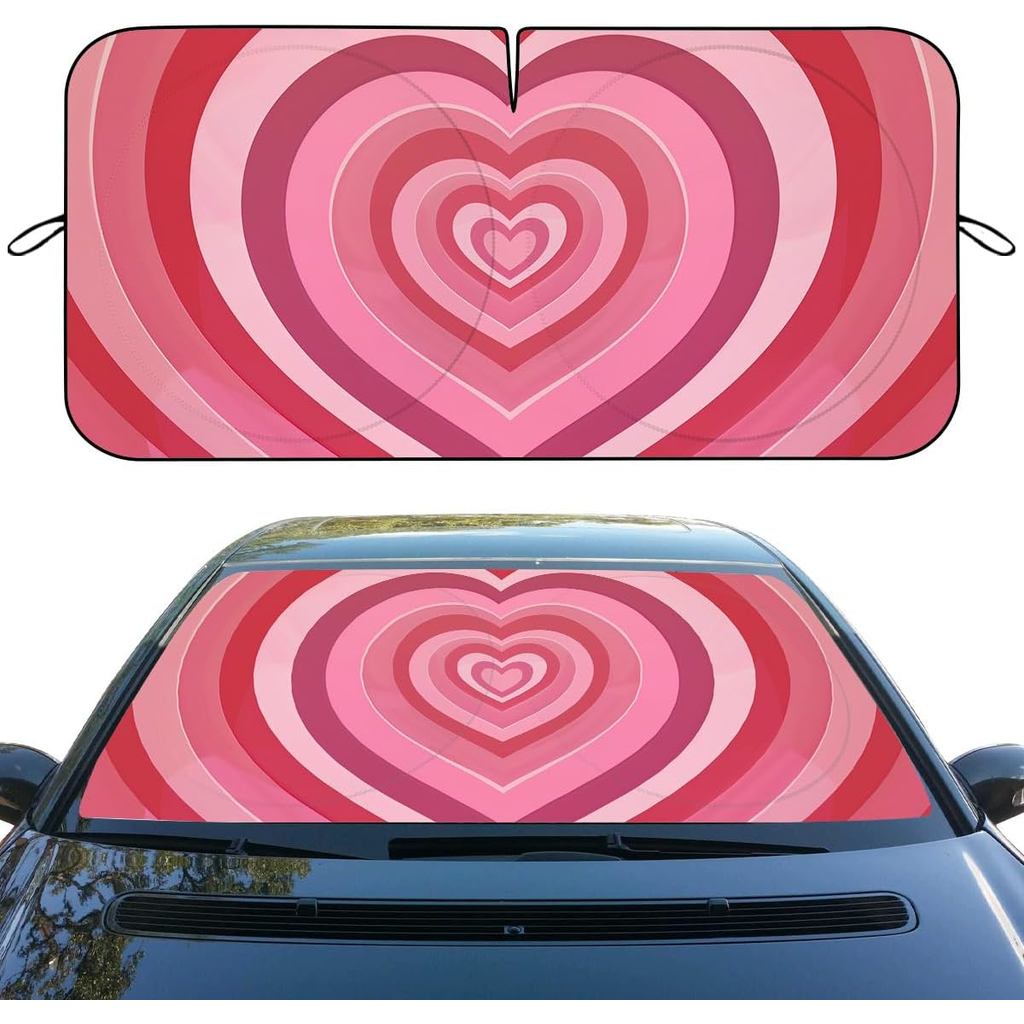 Heart Car Windshield Sunshades Pink, 59*31.5 Inches, UV Rays Sun Visor Protector for Car, SUV, Truck