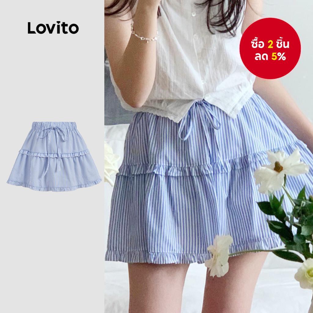 ผู้หญิงสบายๆลาย Ruffle Lace Up รูปแบบกระโปรง L125AD249