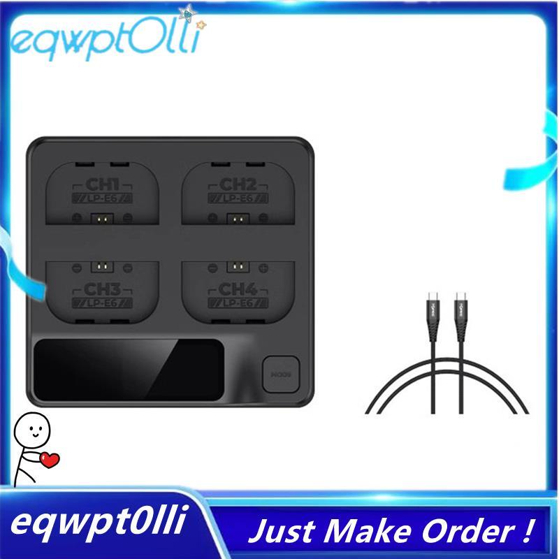 ^eQQ^Battery Charger 4-Slot สําหรับ LP-E6 Fast Charging Real-Time Power Detection ทํางานร่วมกับ 5D M