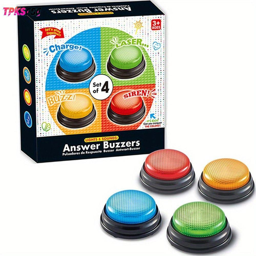 TPKSF 4 ชิ้นเกม Buzzers, Trivia เกมพร้อมไฟและเสียงคําตอบ, แฟชั่น 4 สีครอบครัว Feud Jeopardy Buzzer ส